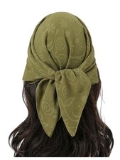 Women's Boho Print Square Head Scarf Bandana Hair Scarf One Size Green