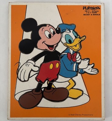 Vintage Disney Mickey  Donald Board Tray Preschool Jigsaw Puzzle Playskool 8 Pc