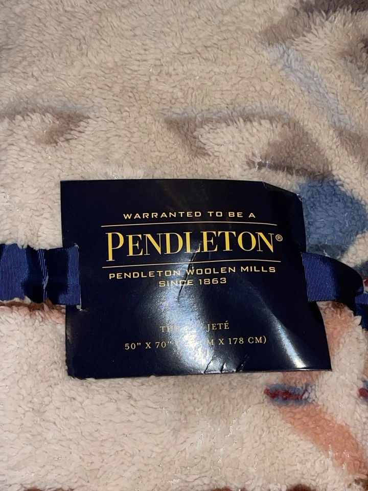 Pendleton White Sands Sherpa Throw Blanket 50" X 70" Tan Southwest Plush Aztec - Image 3 of 4