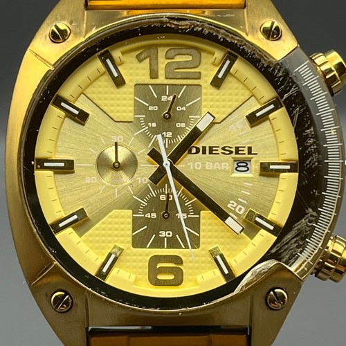 Diesel DZ-4299 Herren Gold Edelstahl Chronograph Analog Uhr FUNKTIONIERT REPARATUR