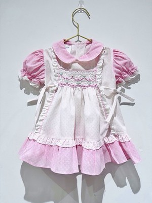 Polly Flinders Baby Mädchen rosa handgesmoktes kurzärmliges Kleid Alter 12 Monate