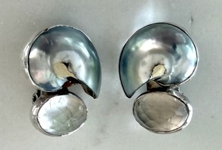 Vintage Rebecca Collins Sterling Silver Shell/Natural Stone Earrings