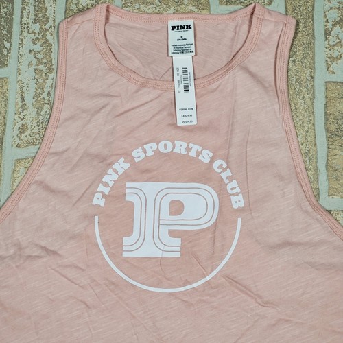 NEW Victoria's Secret Pink Women's Cotton Cropped Racerback Tank Top Pink M - Picture 2 of 6