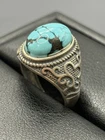 Vintage Sterling Silver Turquoise Ring 6 Grams Adjustable Size 9 B5
