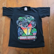vtg 1994 90s Grave Digger monster truck kids boys youth black shirt M 10-12