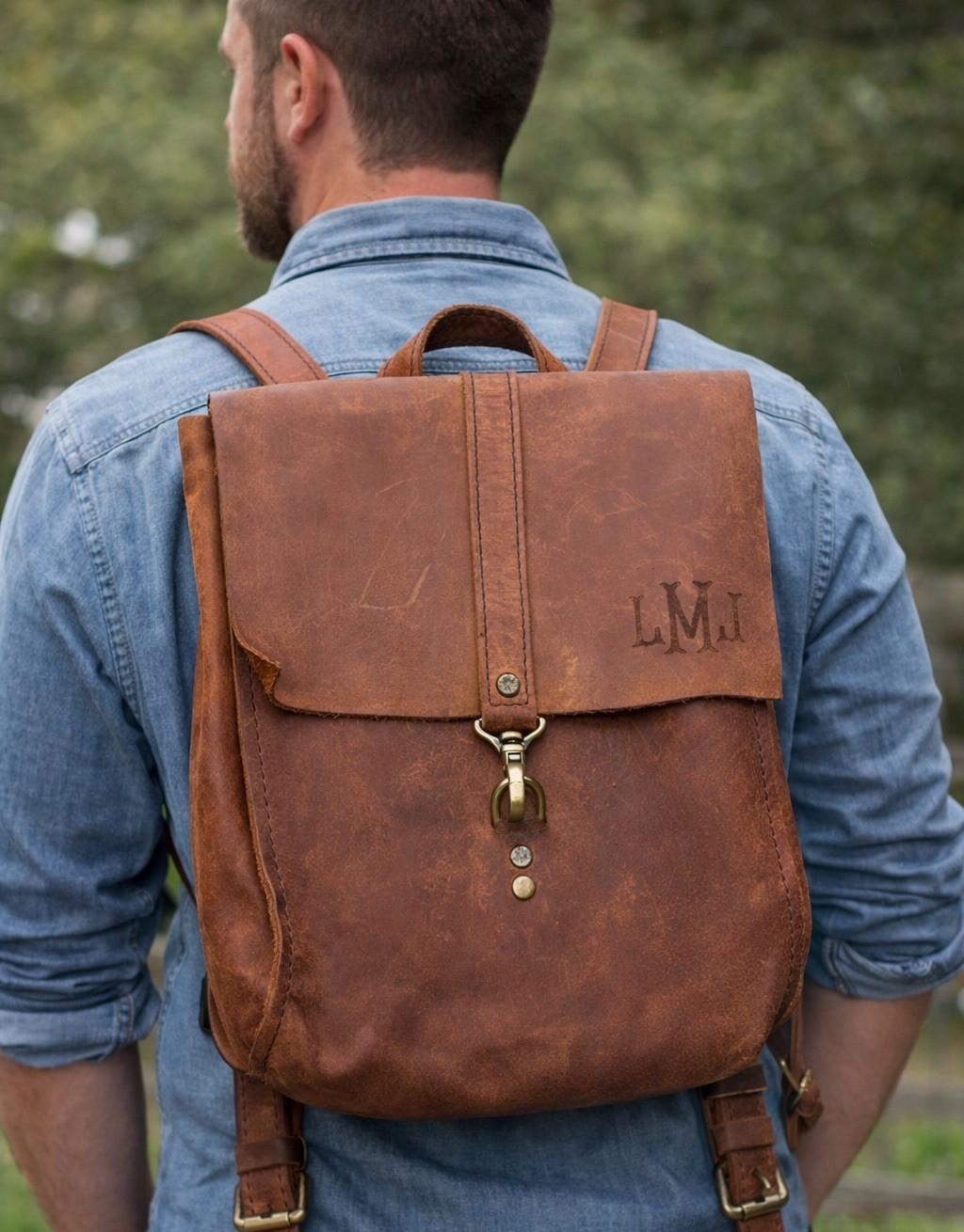 Hand-Crafted Leather Backpack Custom Monogram Eng… - image 1