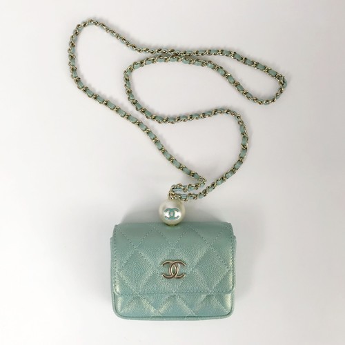 Chanel Mini Classic Flap Mint Leather Gold HW Chain Shoulder Bag Preowned Authen
