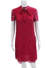 Valentino L'Amour Womens Cotton Blend Lace Short Sleeve Dress Pink Size 8