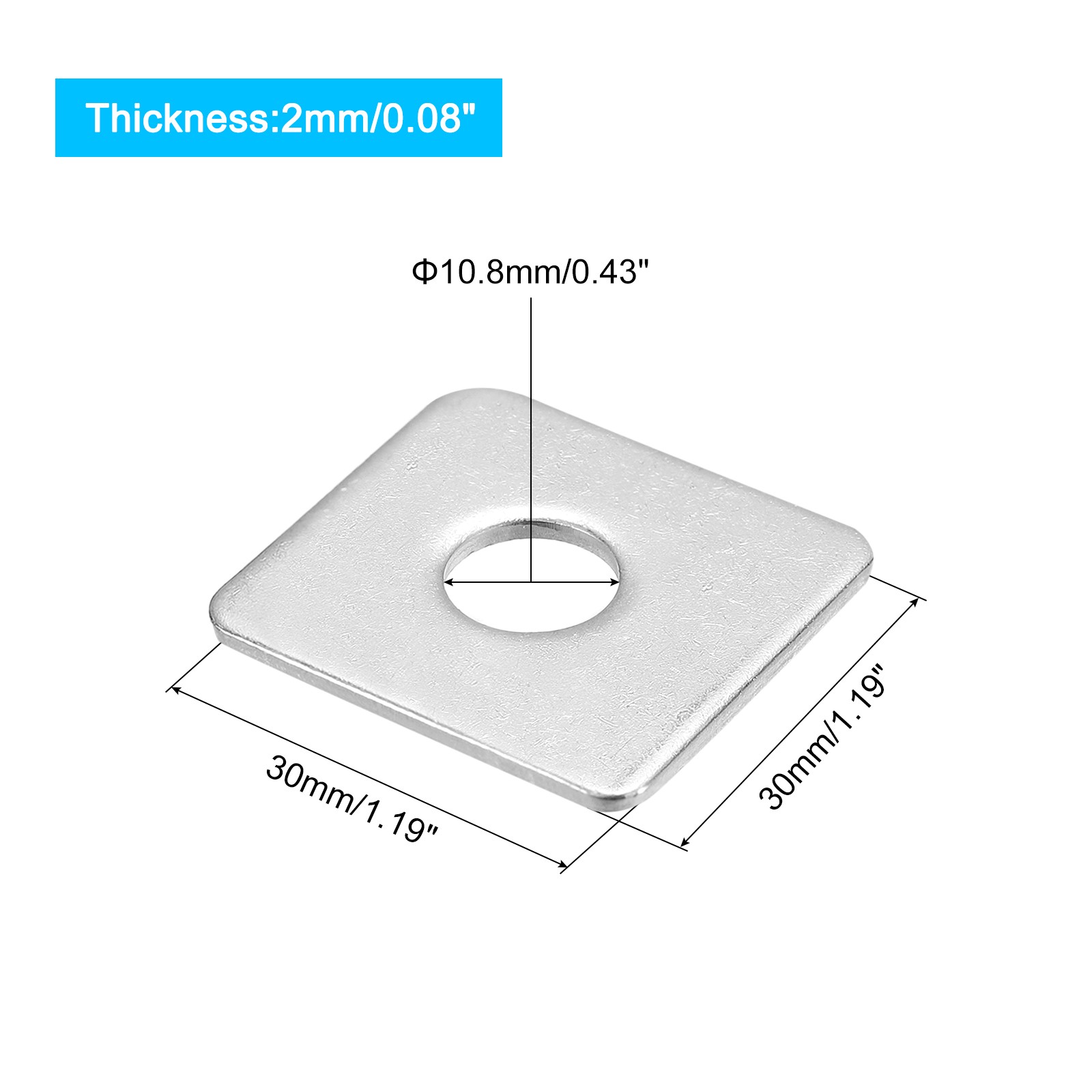 Square Washer, 20Pcs M10x30x30x2mm 304 Stainless Steel Square Plate Washers