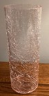 Vintage Hand Blown Pink Crackle Glass Cylinder Vase 8” x 2 3/4”