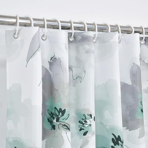 Green Gray Floral Shower Curtain,Green Grey Flower Shower Curtain Set for - Bild 4 von 7