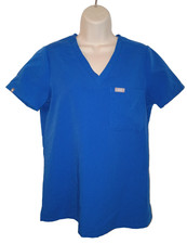 FIGS Women  s Catarina Size Small One Pocket Scrub Top Royal Blue PO 3096