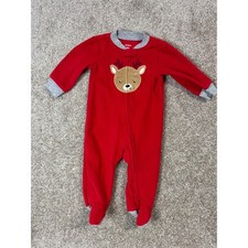 Carters Baby 6M Red Fleece Reindeer Footed Sleeper Pajamas Christmas Holiday