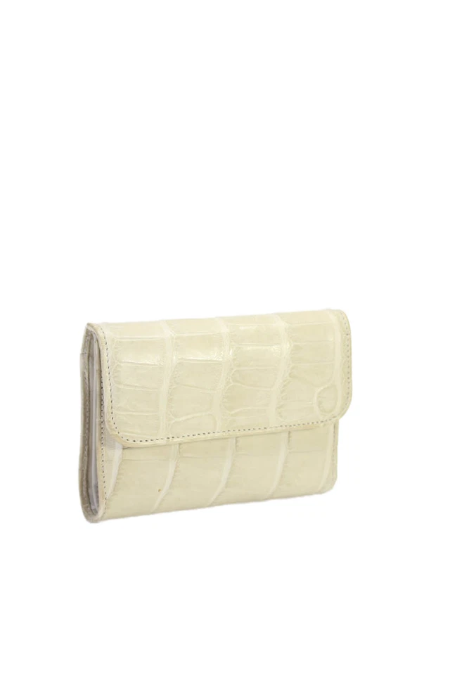 Tardini Womens Genuine American Alligator Card Holder Snap Closure Wallet White Foto 3 de 4