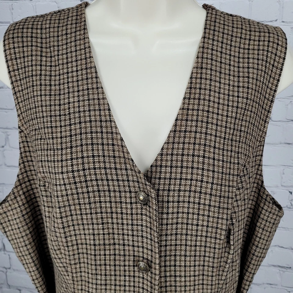 VTG Avenue K Brown Houndstooth Sleeveless Buttoned Unlined Sheath Dress USA 12 - Image 4 of 4