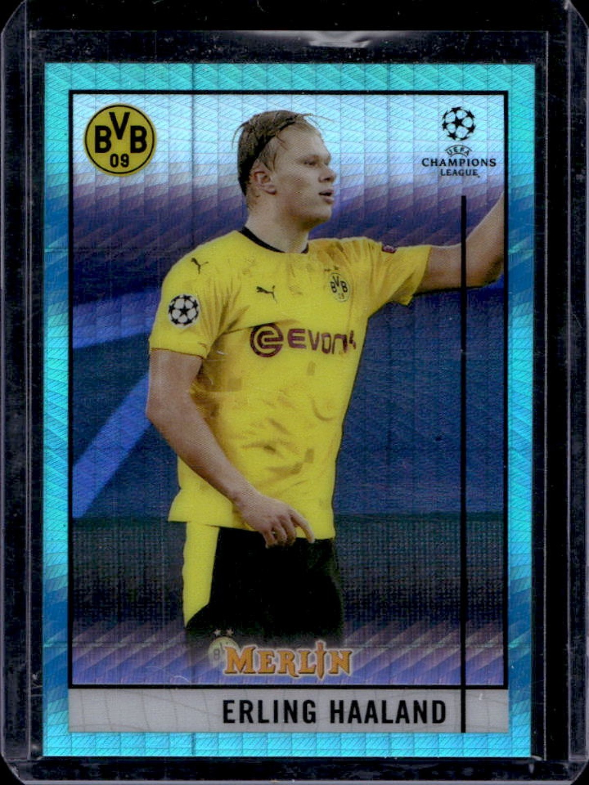 2020-21 Topps Merlin Chrome UEFA Erling Haaland Aqua Prism #65 Dortmund