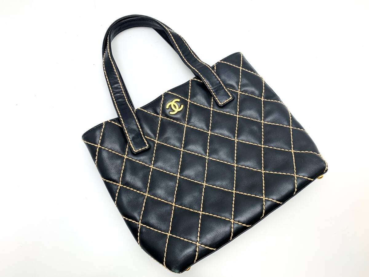 CHANEL Coco Mark Black Wild Stitch Tote Handbag 79265