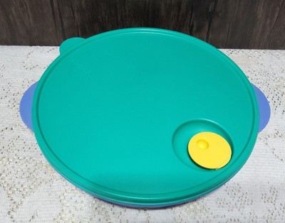 Vintage Tupperware CrystalWave 10'' Divided Dish with Lid Blue Teal Microwavable