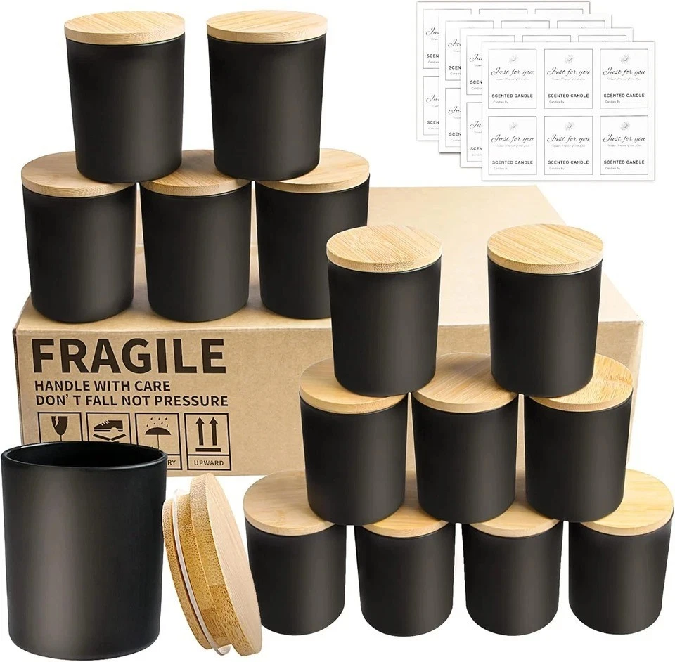 Matte Black Candle Jars with Bamboo Lids 15PCS 7oz – Perfect for Handmade Candle