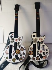 Lot Of 2 Wii Guitar Hero Gibson Les Paul White Wireless Guitars & Straps - Works