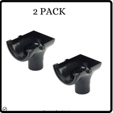 2 PACK Half Round Stop End Outlet 112mm Guttering uPVC Downpipe Connector Black 