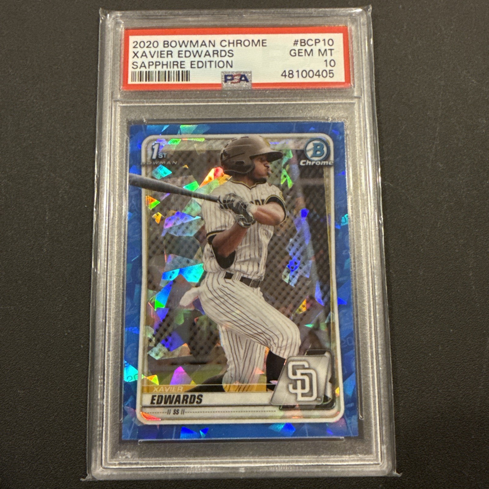 Xavier Edwards 2020 Bowman Chrome 1st Sapphire #BCP10 PSA 10 Padres