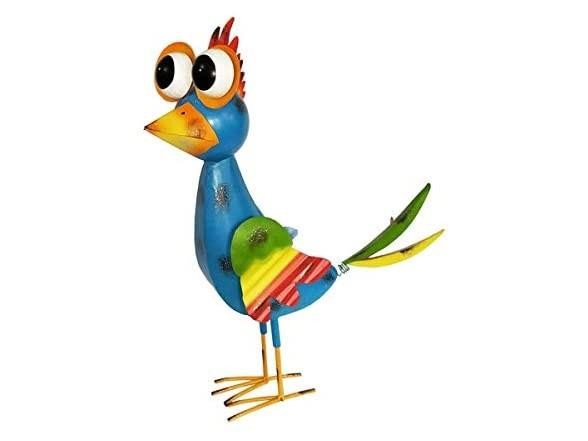 18-inch Iron Blue Jungle Bird Sculpture for Outdoor Garden Decor