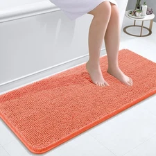 OLANLY Bathroom Rugs 47x20, Extra Soft Absorbent Chenille 47" x 20", Coral 