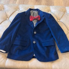 GIOBERTI Boys Navy Blue Velvet Blazer Bow Tie Set Size 4