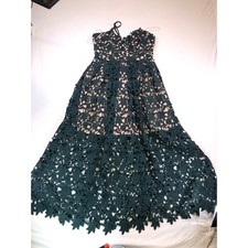 AQUA Dark Green Guipure Lace Midi Dress Nude Lining Green Small Cocktail Formal