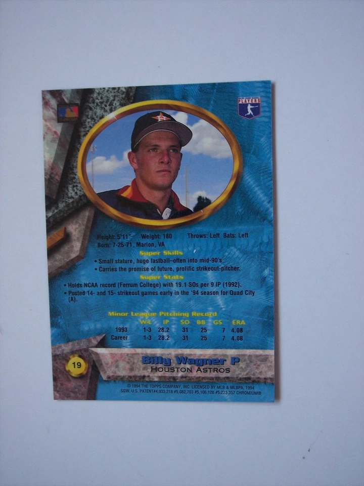 1994 Bowman's Best Blue baseball HOF Billy Wagner Rookie card #19 NM-MT - Image 2 of 2