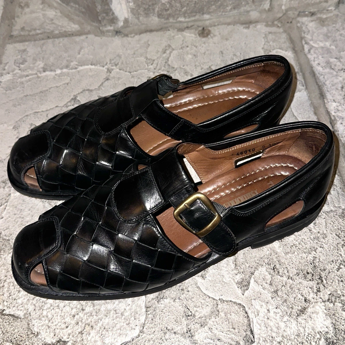 Allen Edmonds Tivoli Fisherman Sandals Mens 8 D Brown Woven Leather Vibram Soles Fisherman Solid Sandals for Men with Upper Leather for sale  main image 3