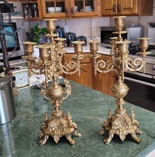 Antique Italian Baroque Style 5 Arms Brass 16.5 IN Candle Holder Candelabra