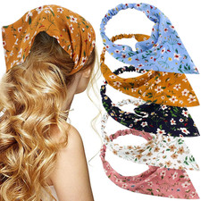 Floral Hair Scarf Headband 5 Pcs - Chiffon Boho Headbands for Women Elastic Head