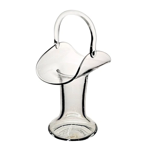 Vintage Blenko Glass Easter Basket Vase Don Shepherd Hand Blown Art Glass 13.5"