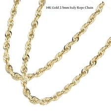 14K Solid Yellow Gold Lobster Clasp Rope Chain Twist Link Necklace 2.5 mm
