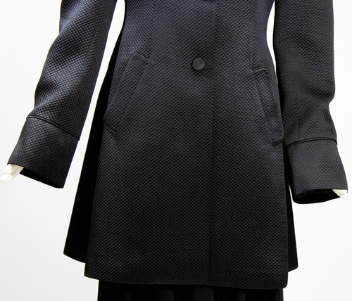 DAVID CARDONA Bergdorf Goodman Black Textured Silk Wool Dress Coat Jacket 6 GUC - Picture 4 of 12
