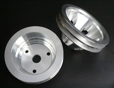 Sbc Small Block Chevy Aluminum 2 3 Groove Long Water Pump Pulley Set 305 350
