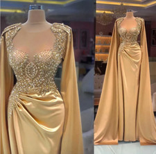 Stunning Crystal Evening Dresses Sheer Neck Beading Prom Gowns Customizd Pleats