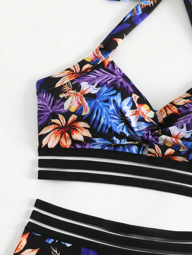 Womens Swimsuit Floral Random Print Tropical Medium Bikini Backless Swimwear - Picture 8 of 11