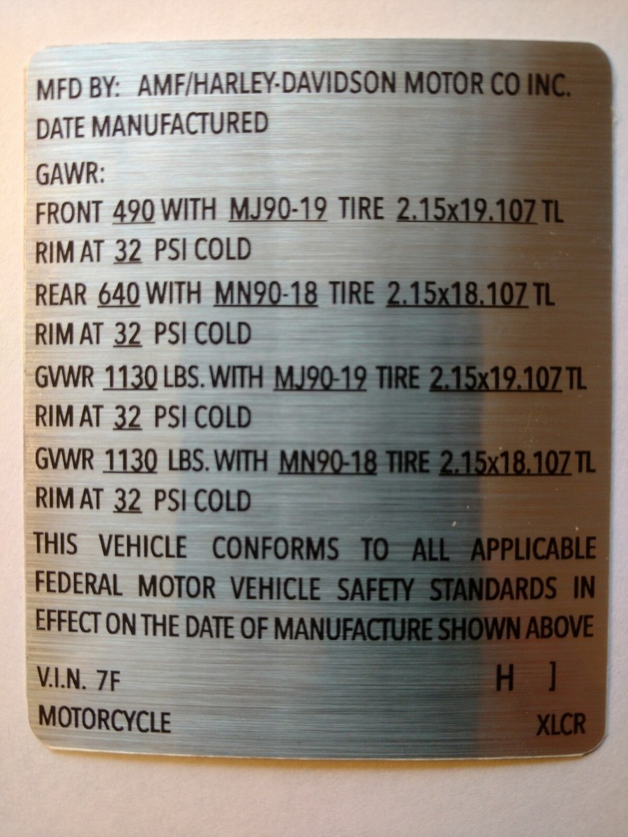 Harley-Davidson XLCR (Shiny) ID VIN Decal for Frame with