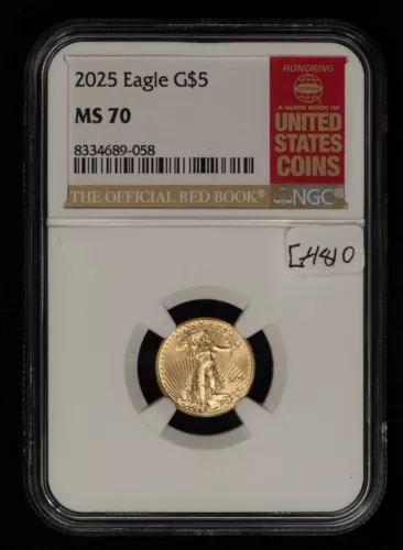 2025 G$5 1/10 oz Gold American Eagle - US Red Book Label - NGC MS 70 - SKU-G4810