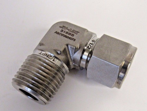 NEW JW-LOK 316 SS 1/2" TUBE X 1/2" MNPT MALE ELBOW (90) COMPRESSION FITTING NIB - Picture 2 of 6