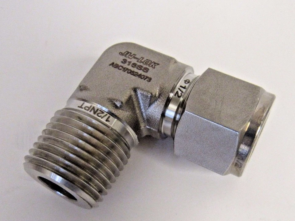 NEW JW-LOK 316 SS 1/2" TUBE X 1/2" MNPT MALE ELBOW (90) COMPRESSION FITTING NIB - Image 2 of 4