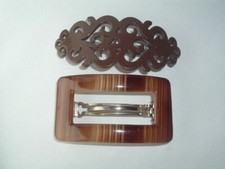 VINTAGE BROWN PLASTIC HAIR BARRETTE UP DO HAIR ACCESSORY