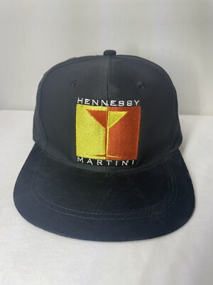Vintage Hennessy Martini Snapback Hat Cap Black Leather Bill 90s Hip Hop Hat-C