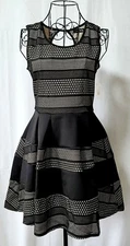 Crystal Doll Women's Striped Dress Mesh Fit & Flare Black/Nude Size 3 T35-740