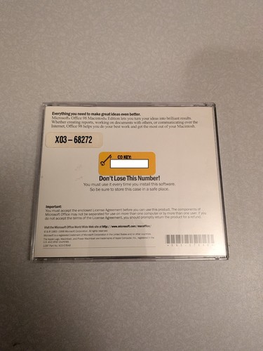 Microsoft Office 98 Macintosh Edition Complete w/ CD Key Complete Mac OS 9 - Picture 3 of 3