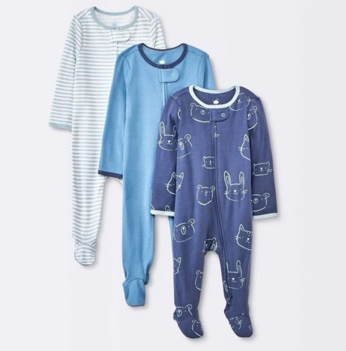 NWT Cloud Island 100% Cotton Baby Boy 6-9 mo. Sleep & Play 3 Piece Set Blue NEW
