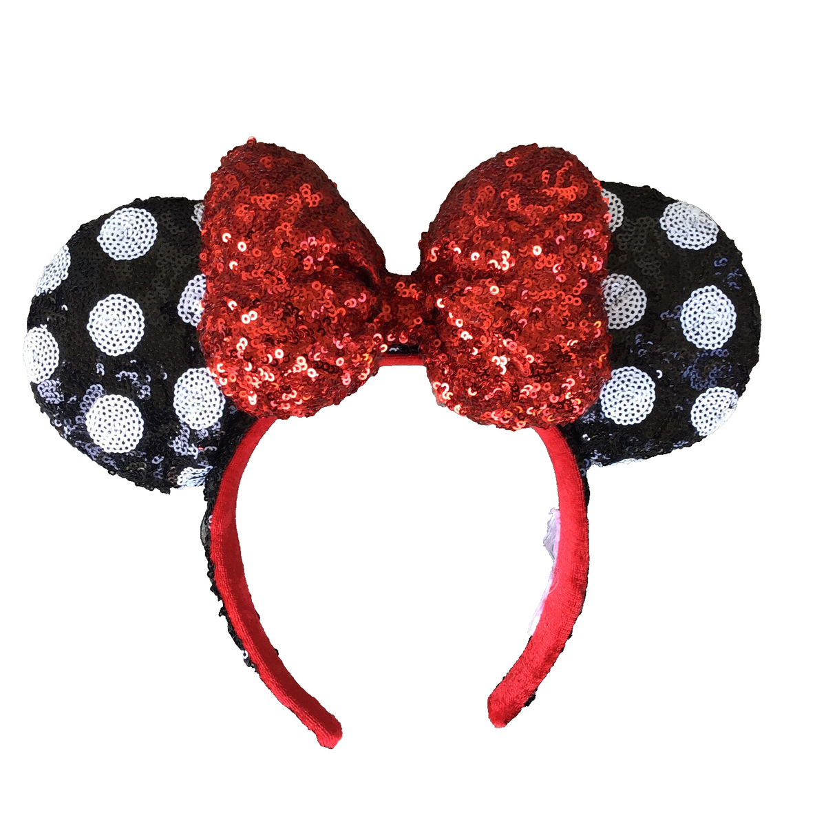 Red and Black Sequin Polka Dot Headband Disney Minnie Mouse Red Polka Dot Bow Ears Fashion Headband  main image 3